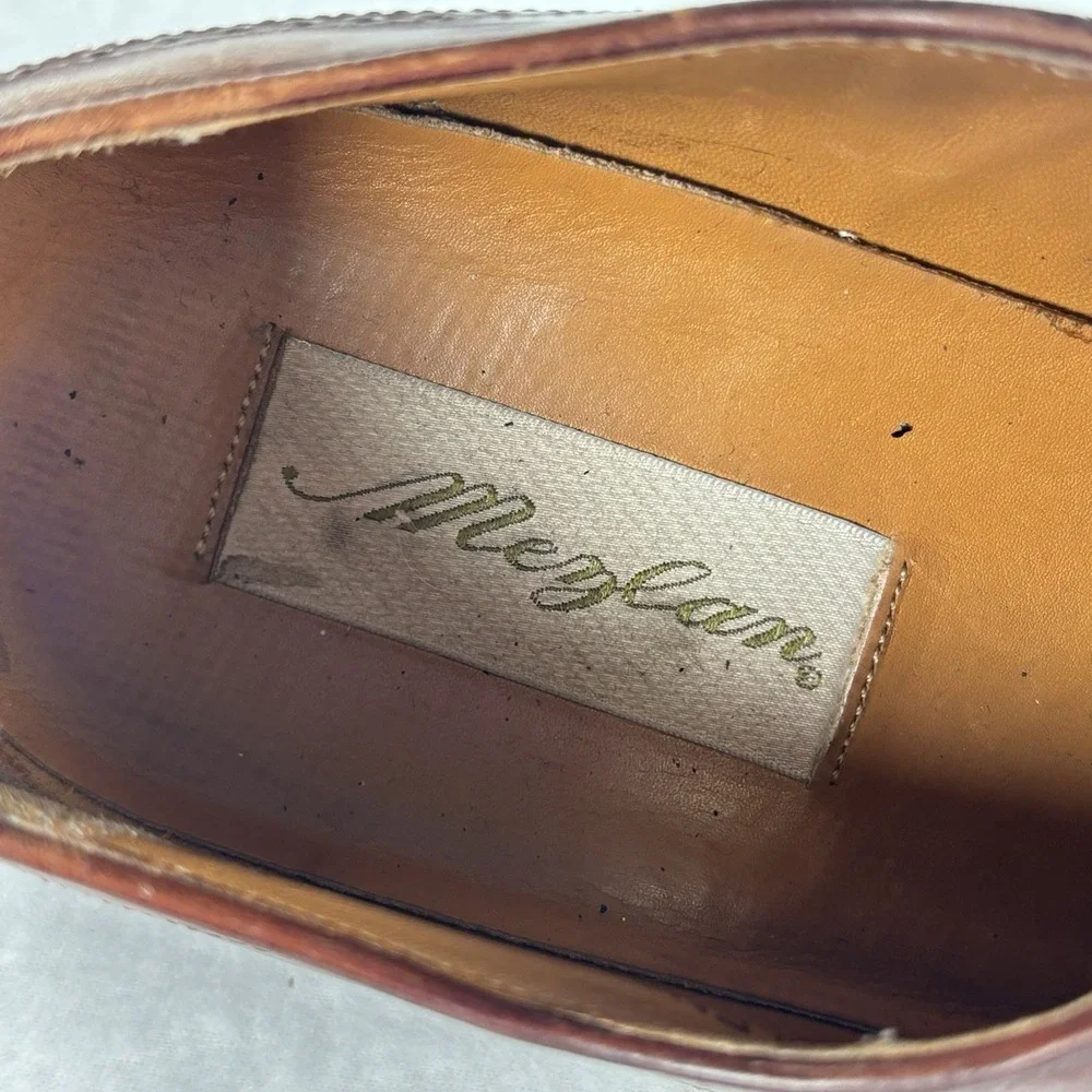 Mezlan Valencia Oxford Shoes Brown Woven Leather Cap Toe Brogue Mens 10‎